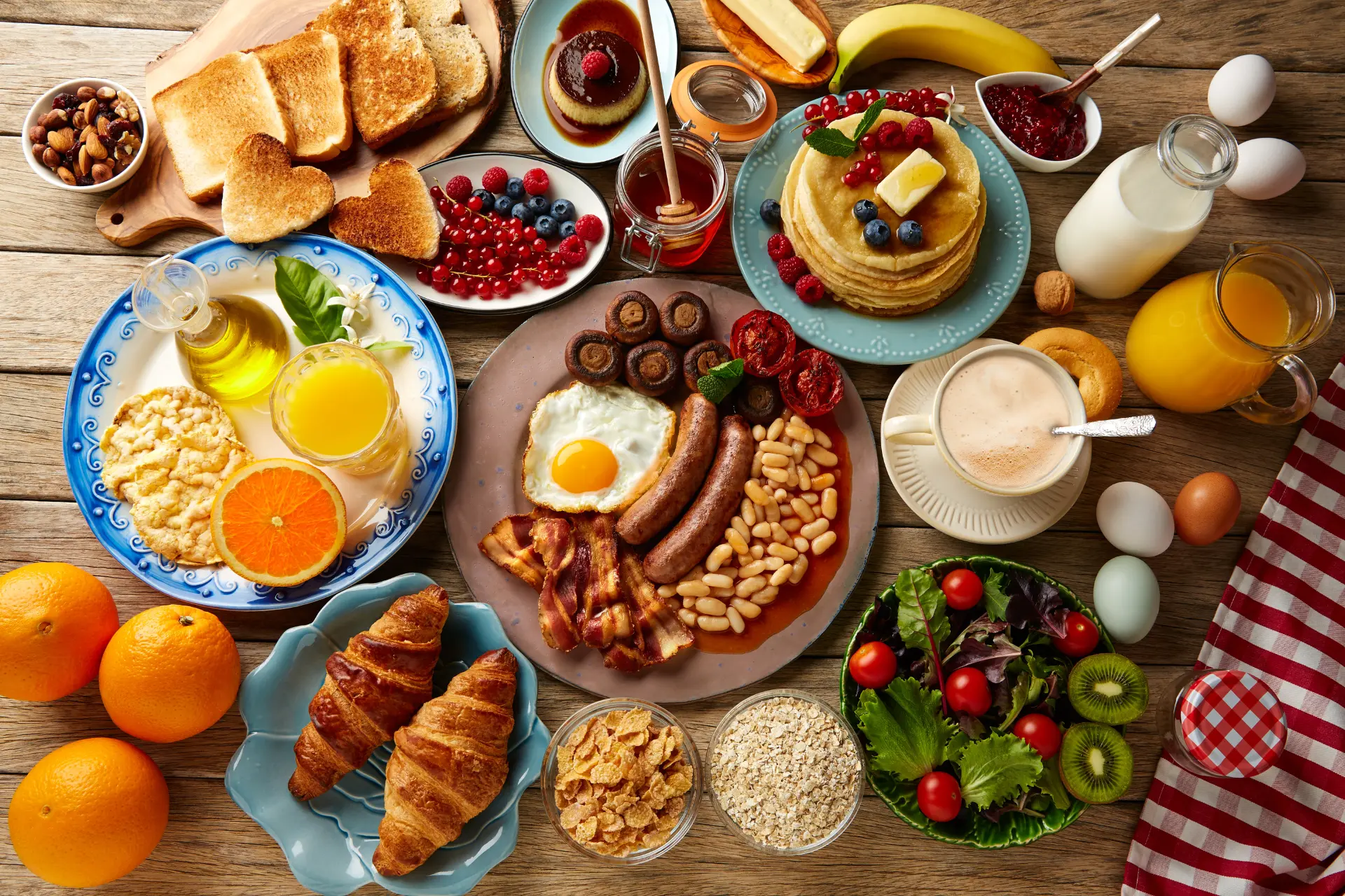 First morning essentials bundle with coffee, eggs, pastries, and fresh fruit for vacation rentals on Anna Maria Island.